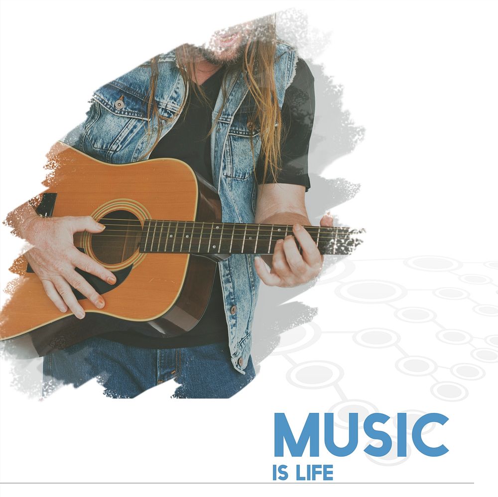 Adult Man Playing Guitar Music Lifestyle Word Graphic