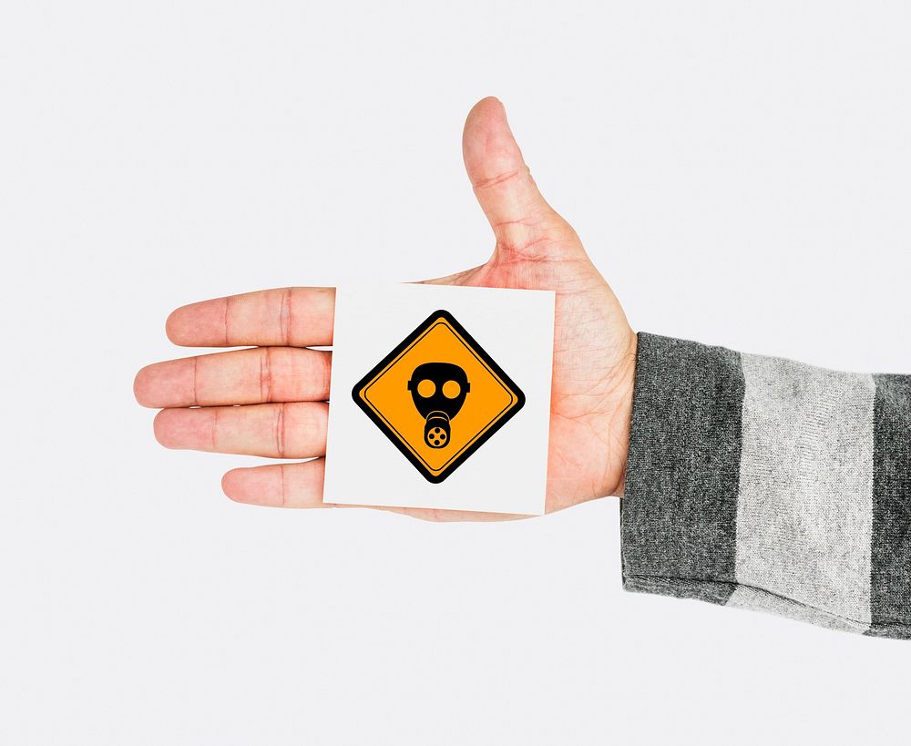 Hand Shoot Showing Radioactivity Protection Mask Sign Attention Note