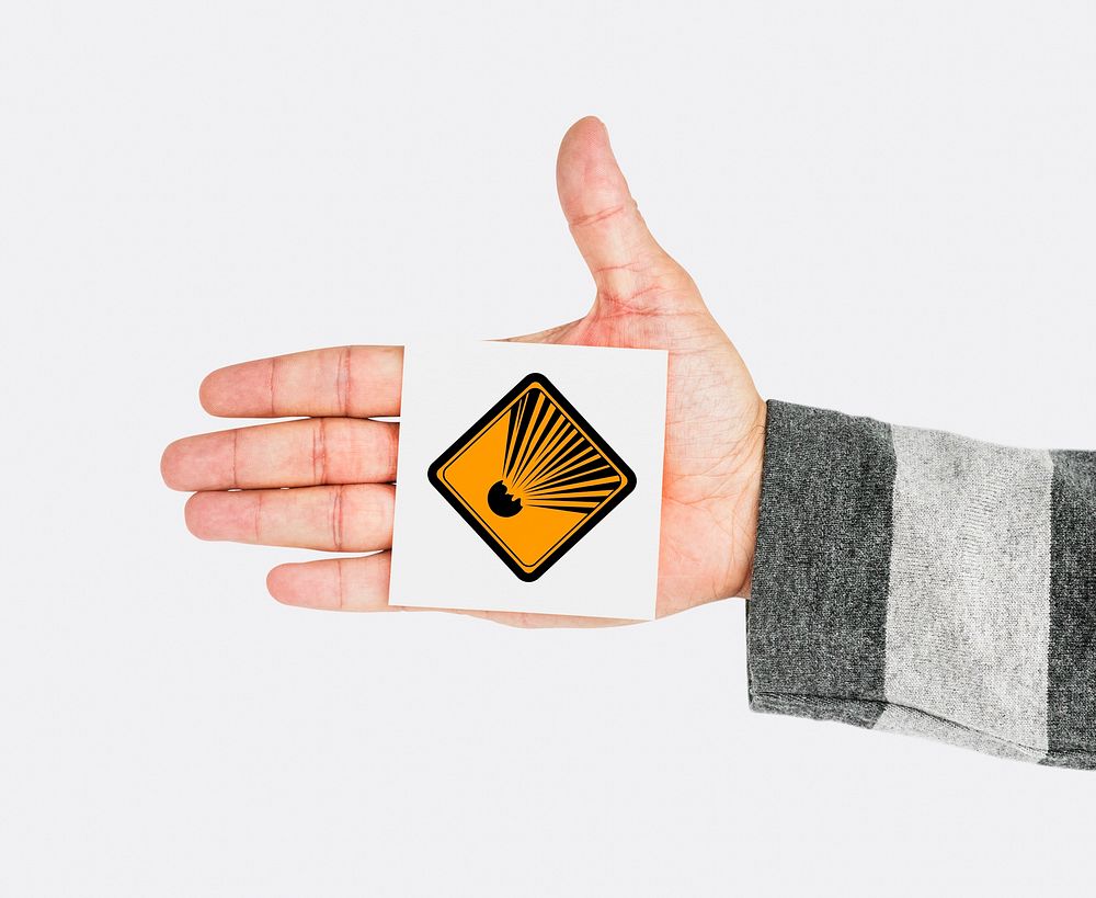 Hand Shoot Showing Explosion Danger Sign Attention Note