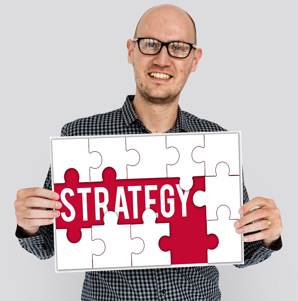 Strategy tactic word puzzle pieces