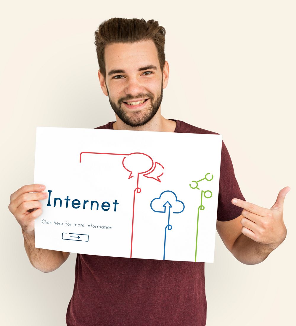 Man holding network graphic overlay banner