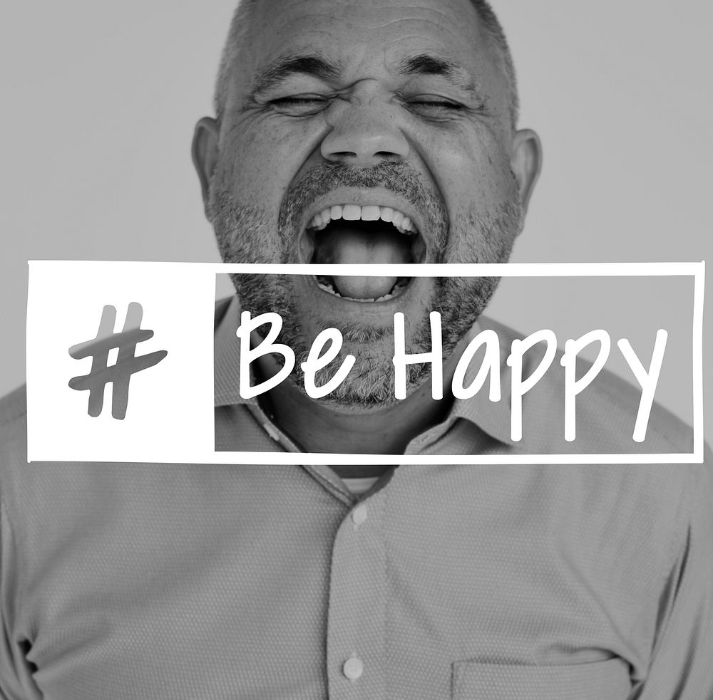 Be Happy Motivation Word on Shouting Man Backgroud