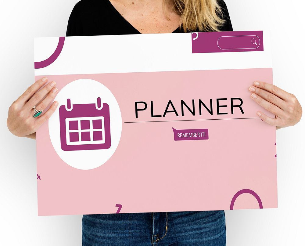 Woman holding banner of personal organizer reminder calendar illustration