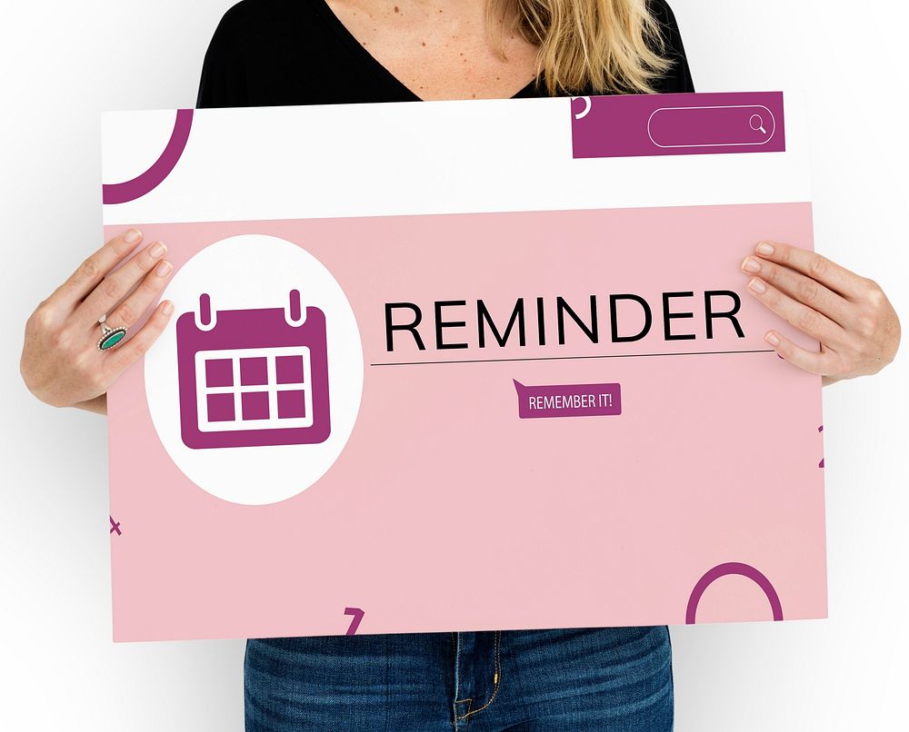 Woman holding banner of personal organizer reminder calendar illustration