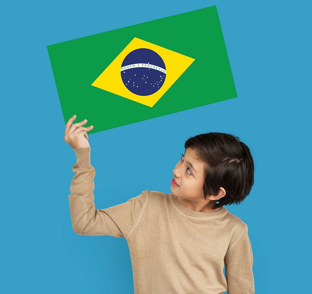 Boy Hands Hold Brazil Flag Patriotism