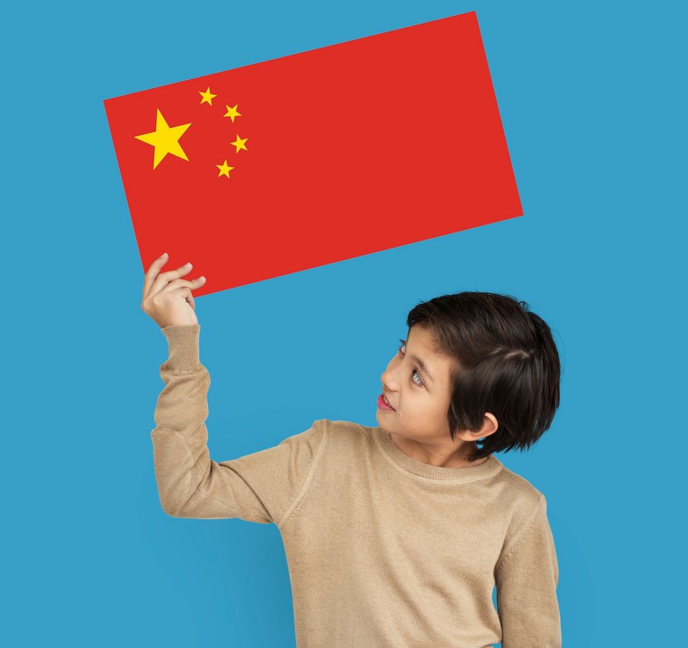 Boy Hands Hold China Flag Patriotism