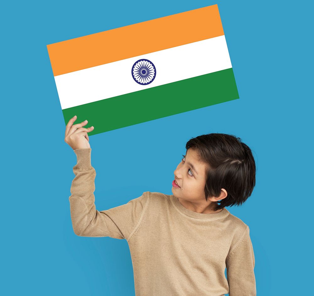 Boy Hands Hold Indian Flag Patriotism