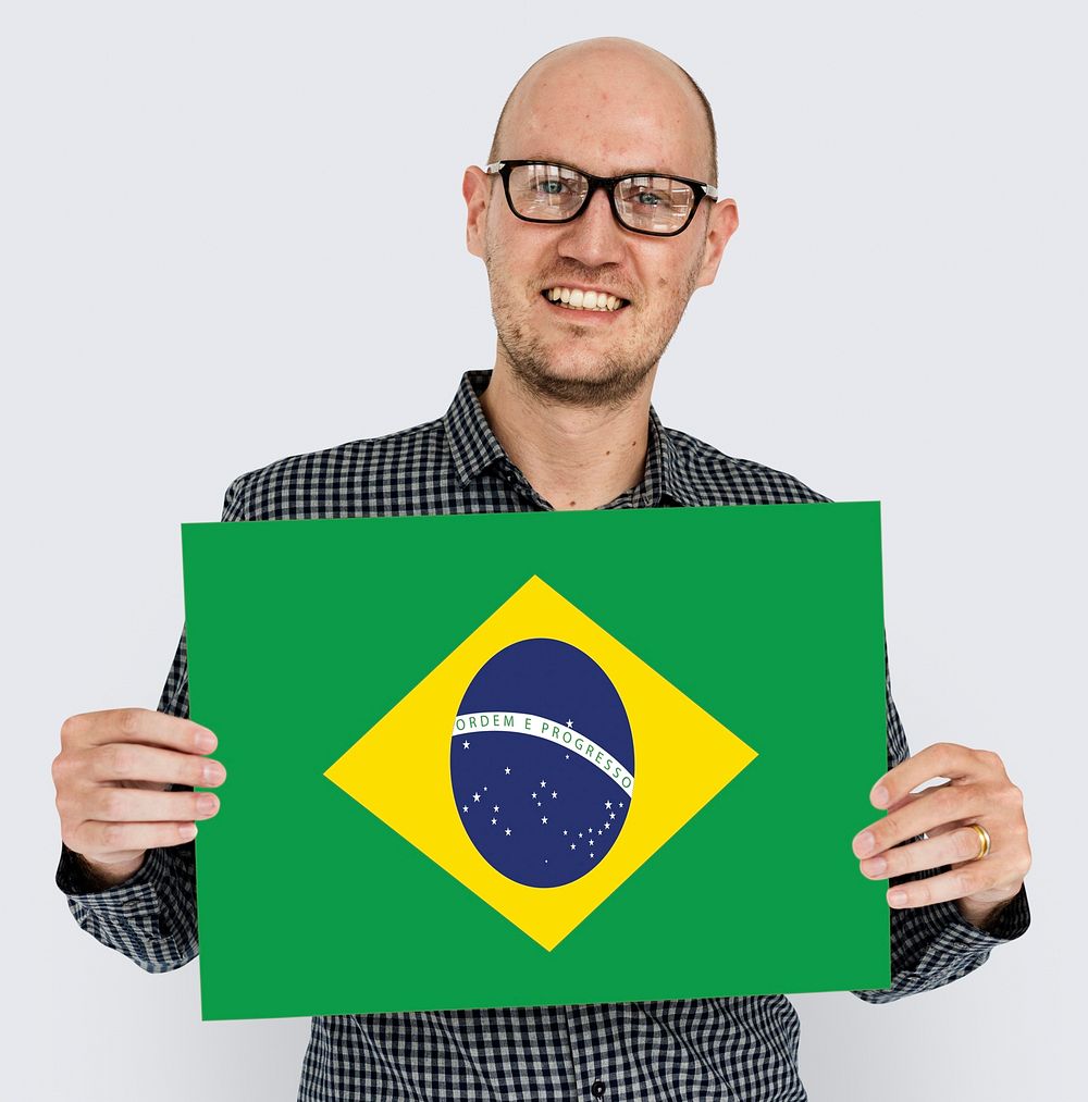 Man Hands Hold Brazil Flag Patriotism