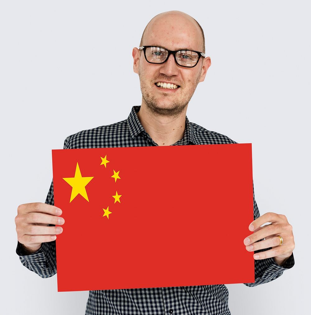 Man Hands Hold China Flag Patriotism