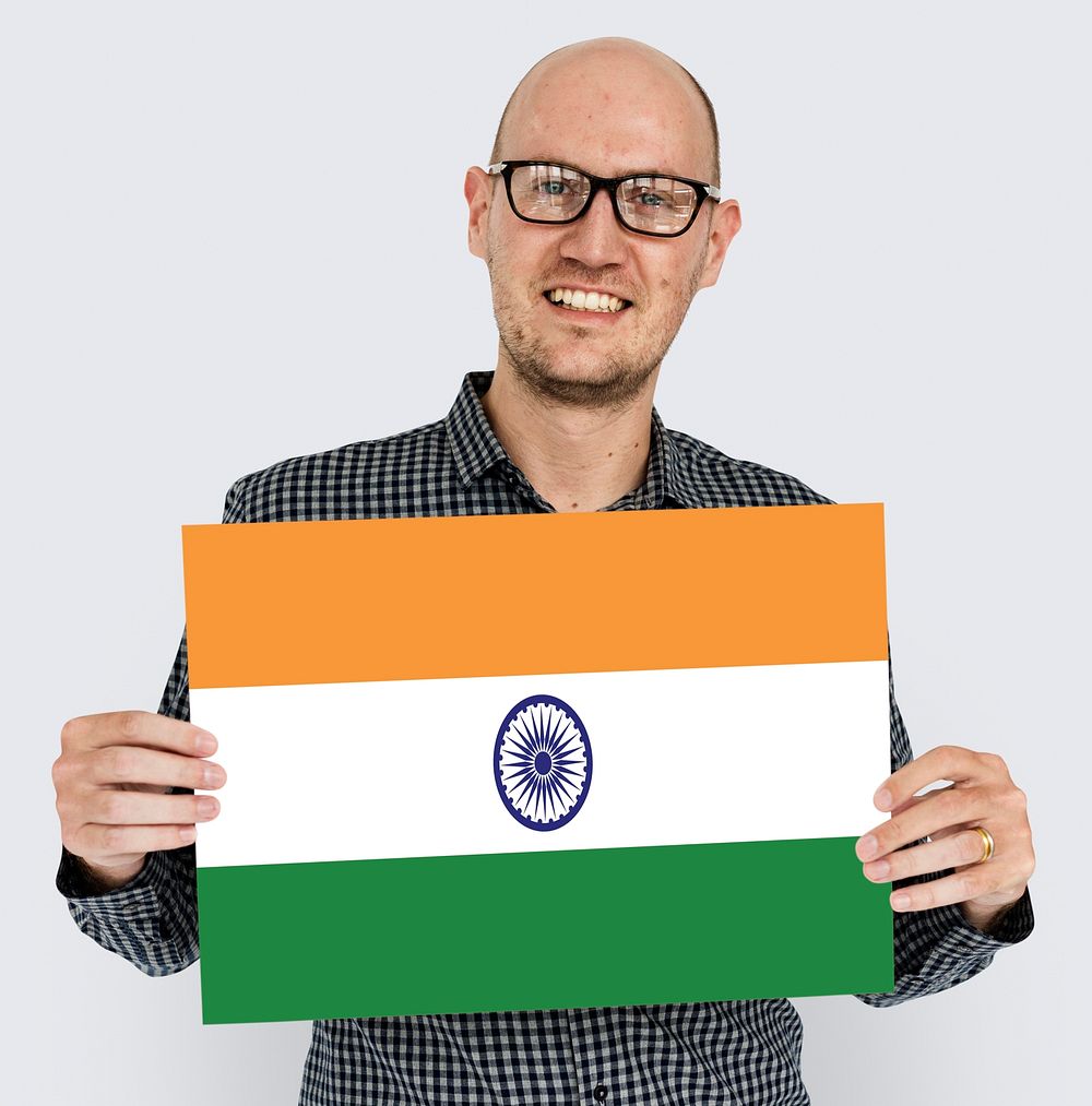 Man Hands Hold Indian Flag Patriotism
