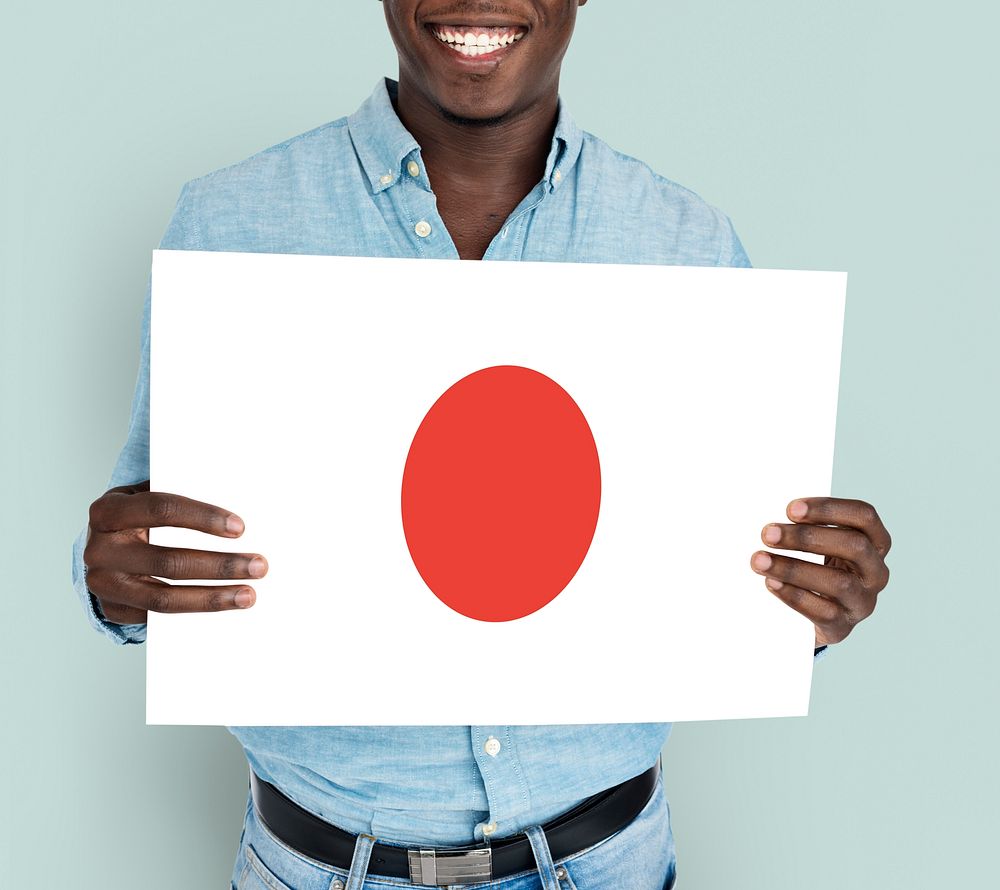 Man Hands Hold Japane Japanese Flag Patriotism