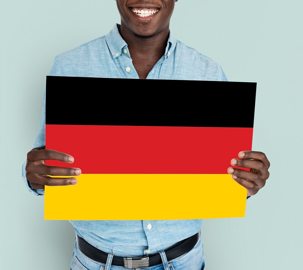 Man Hands Hold Germany Deutschland Flag Patriotism