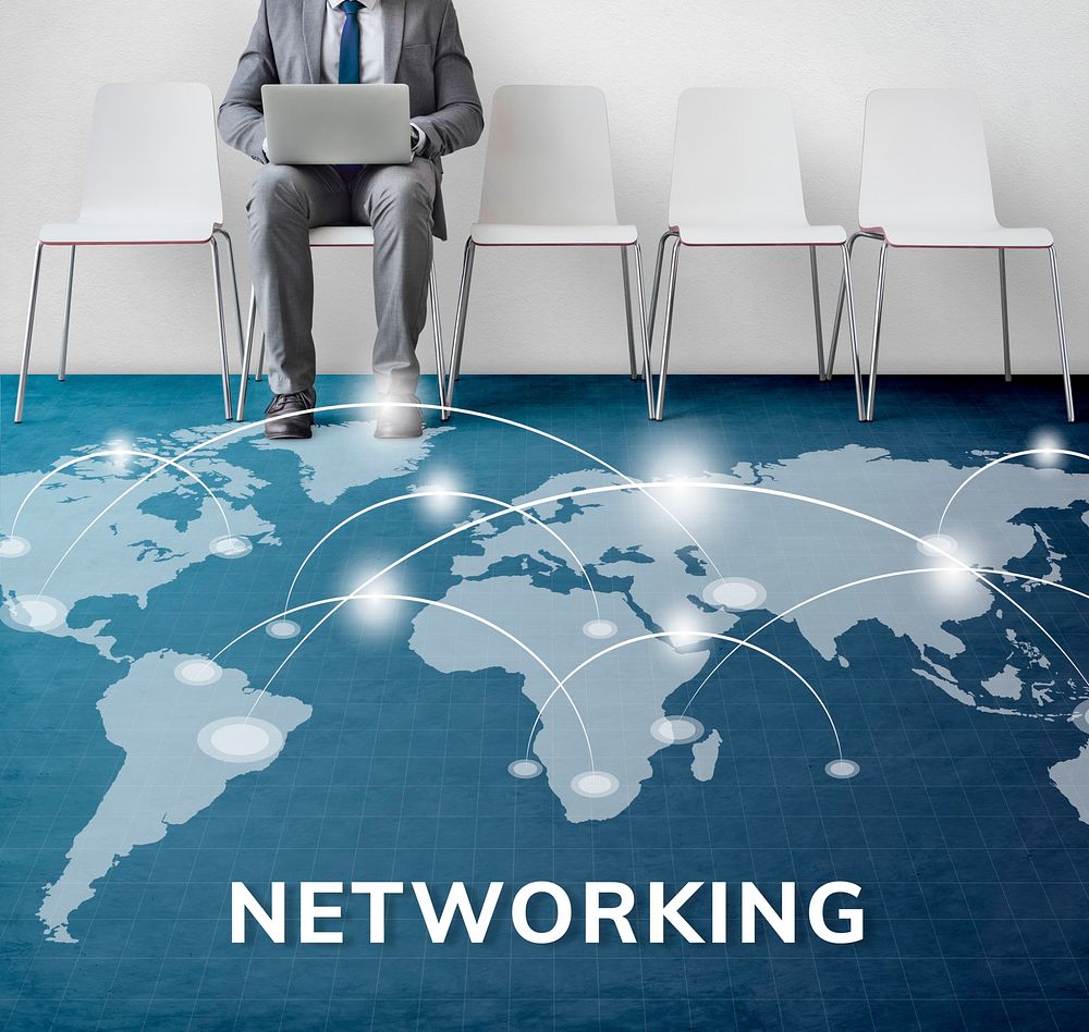 Network graphic banner background on floor