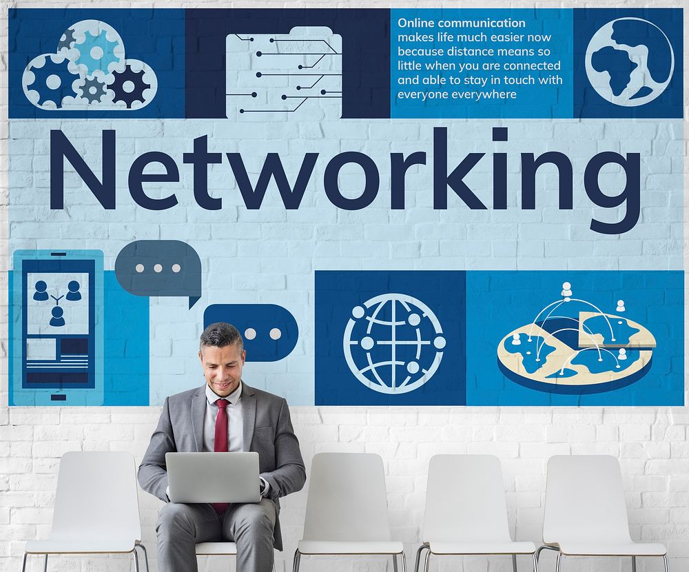 Network graphic overlay banner on wall