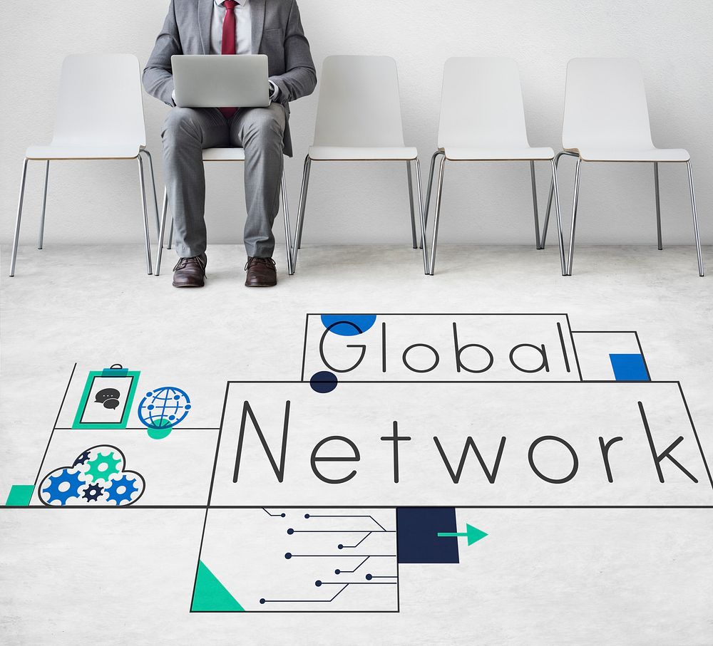 Network connection graphic overlay banner on floor