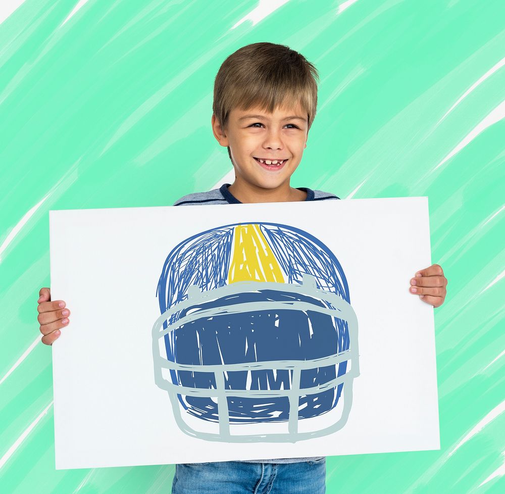 Children with a drawing of American football helmet