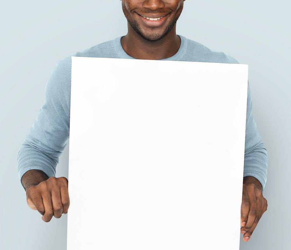 African Man Smiling Happiness Holding Banner Copy Space