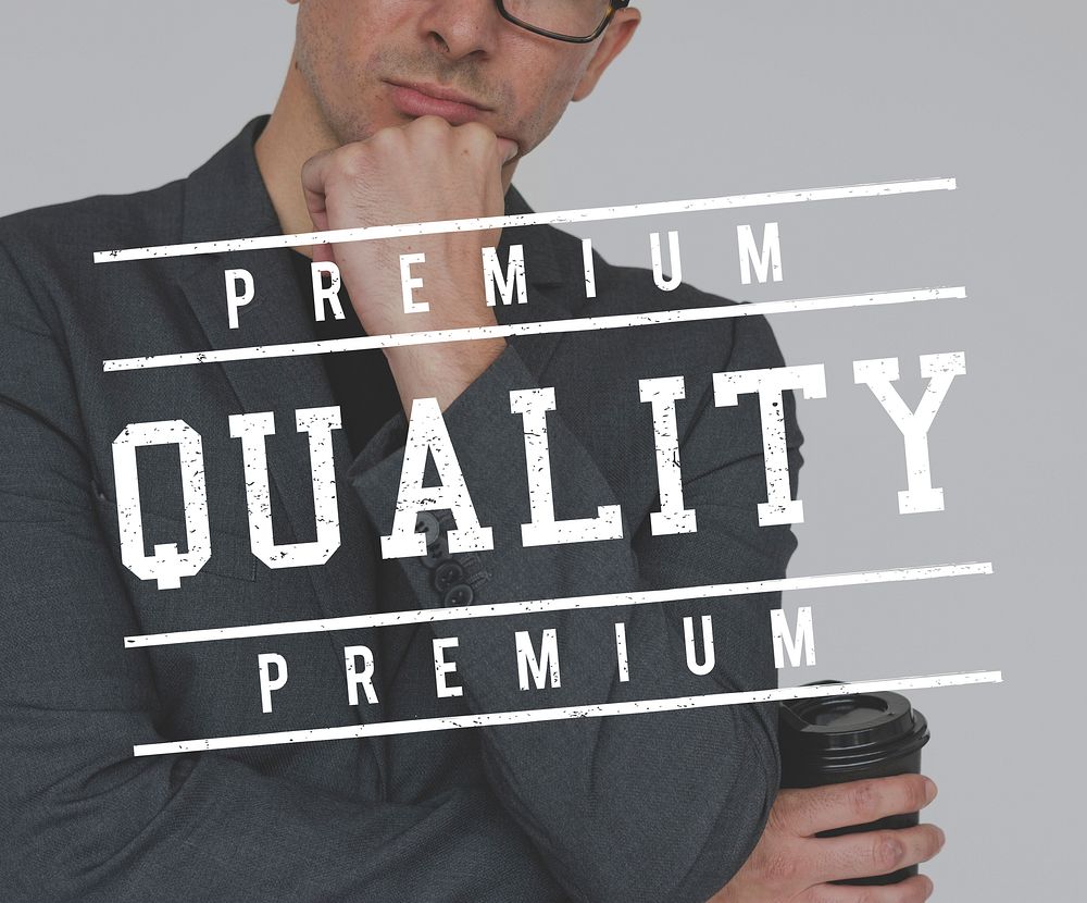Business People with Premium Quality Guarantee Stamp Word Graphic