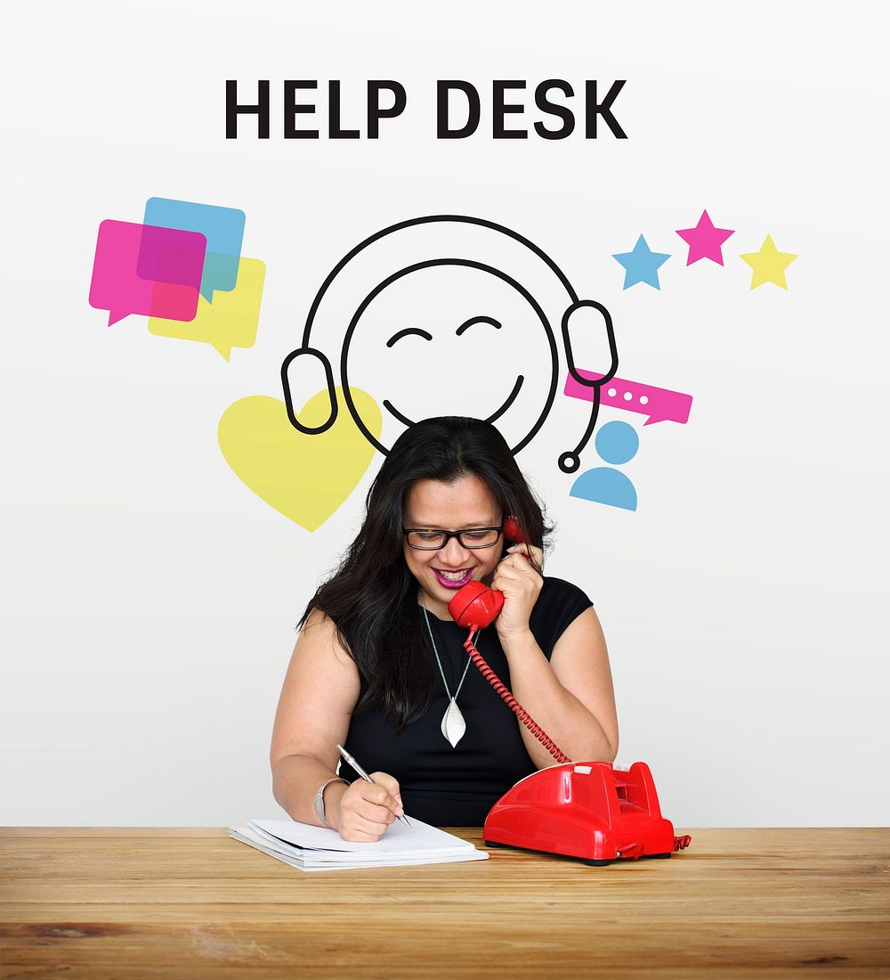 Woman with illustration of contact us online customer services