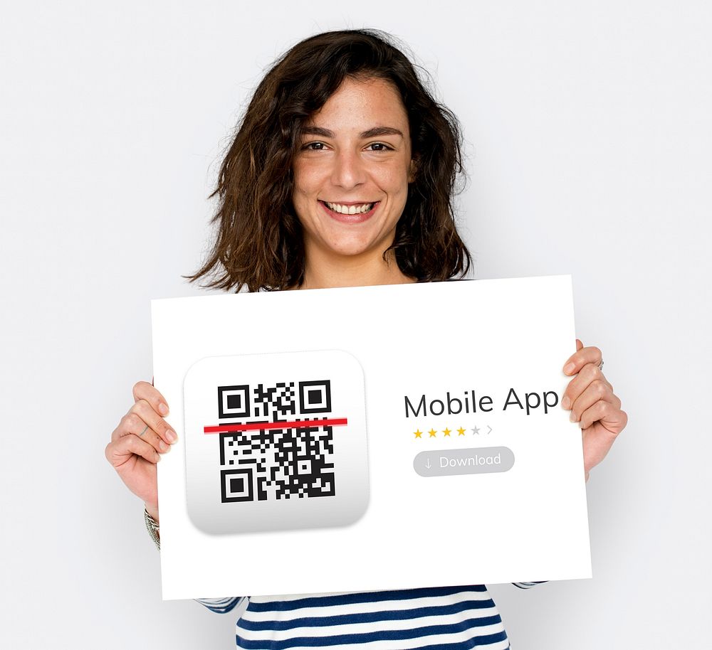 Woman hold a digital scan concept card