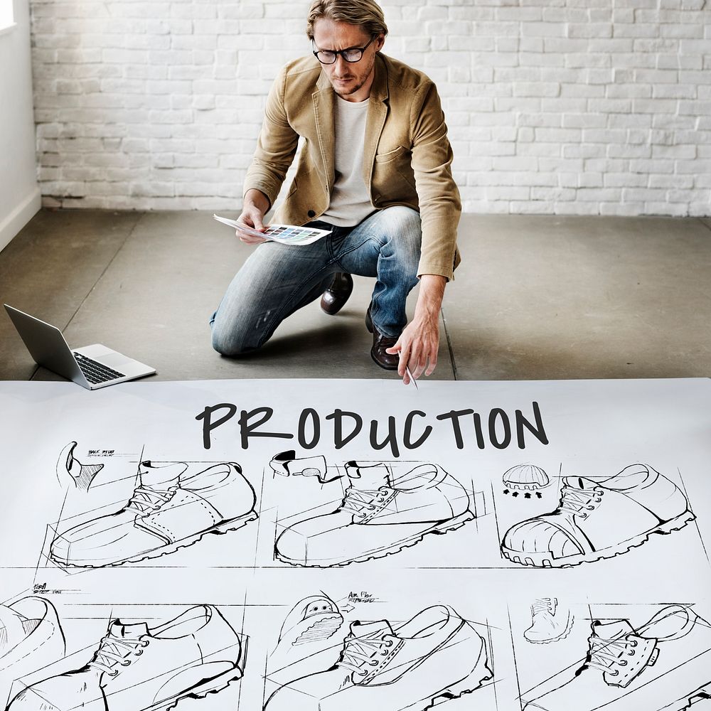 Shoe production procedure sketch drawing