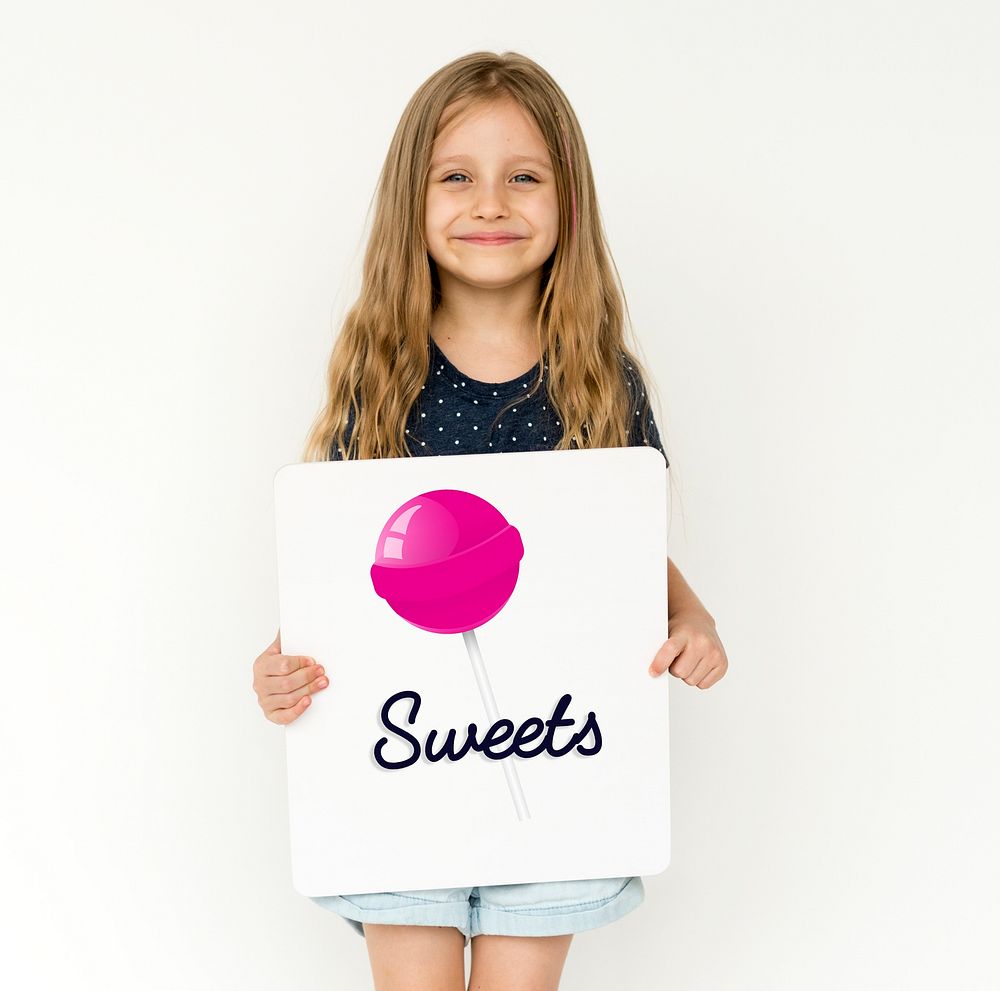 Girl with illustration of sweet candy lollipop