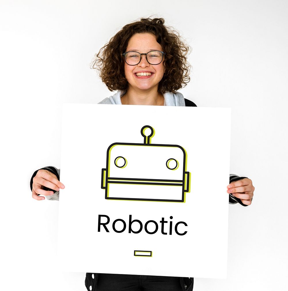 Girl hold a robotic concept card