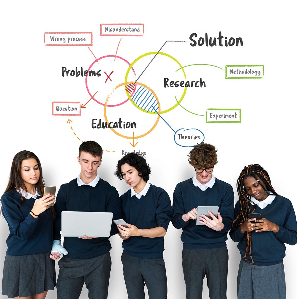 Students working network graphic overlay background