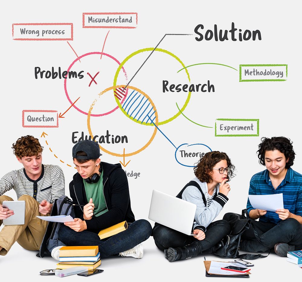 Students working network graphic overlay background