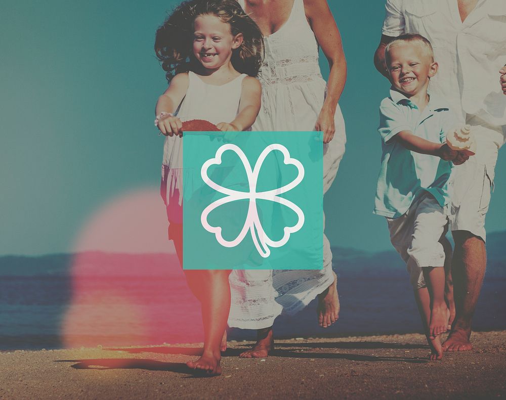 Family Running Playful Vacation Beach Clover Leaf Concept