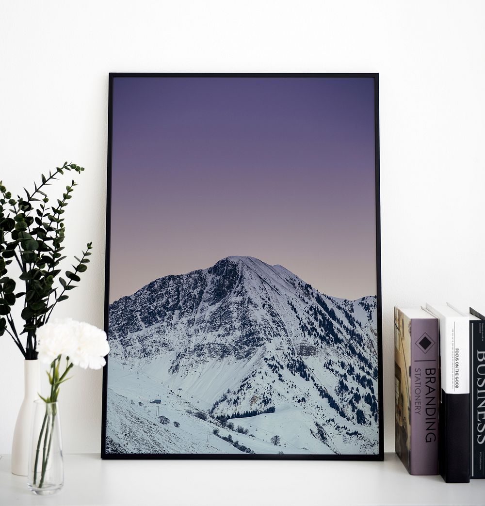 Snowy mountain frame, home decoration