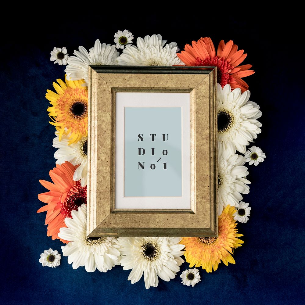 Flowers surrounding a photo frame
