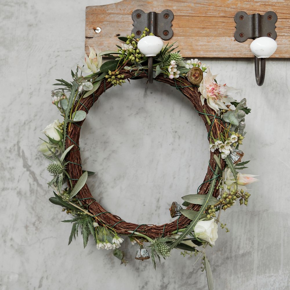 Floral wreath hanging on the wall