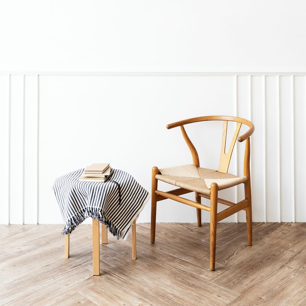 Classic wooden chair and a stool in a living room