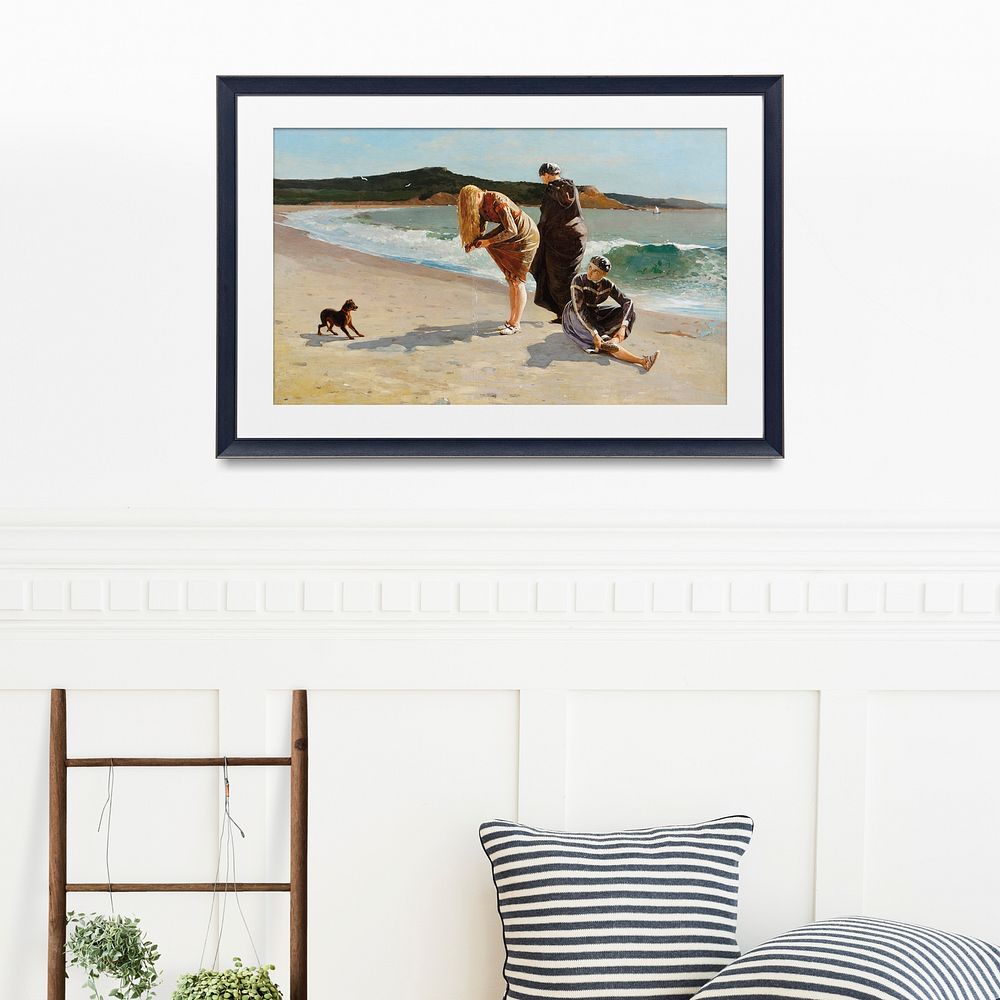Beach illustration frame, white wall