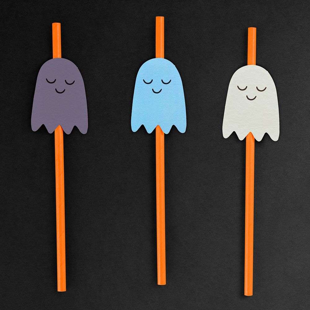Colorful Halloween ghost straws set mockup design resources