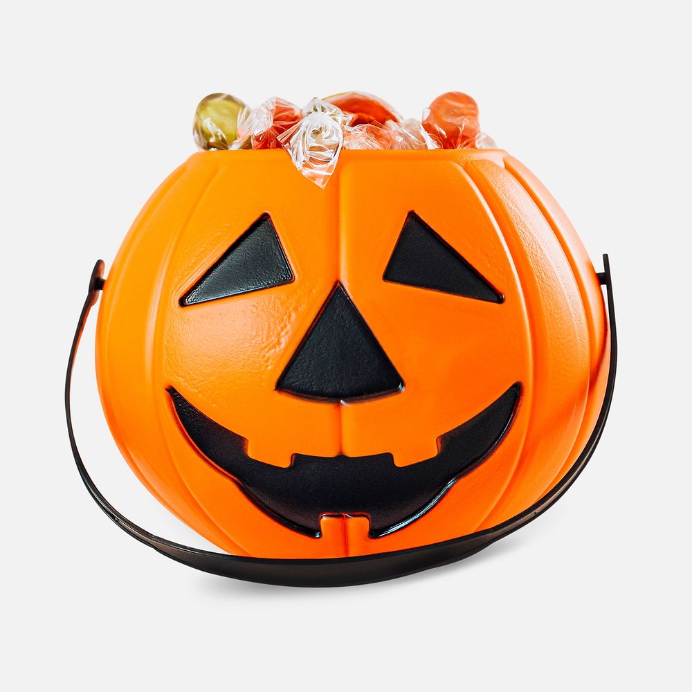 Pumpkin basket filled with wrapped candies design resource 