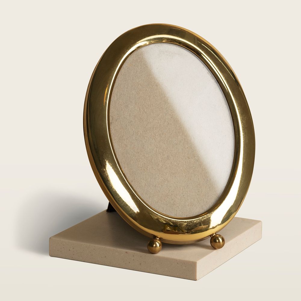 Oval gold photo frame design element