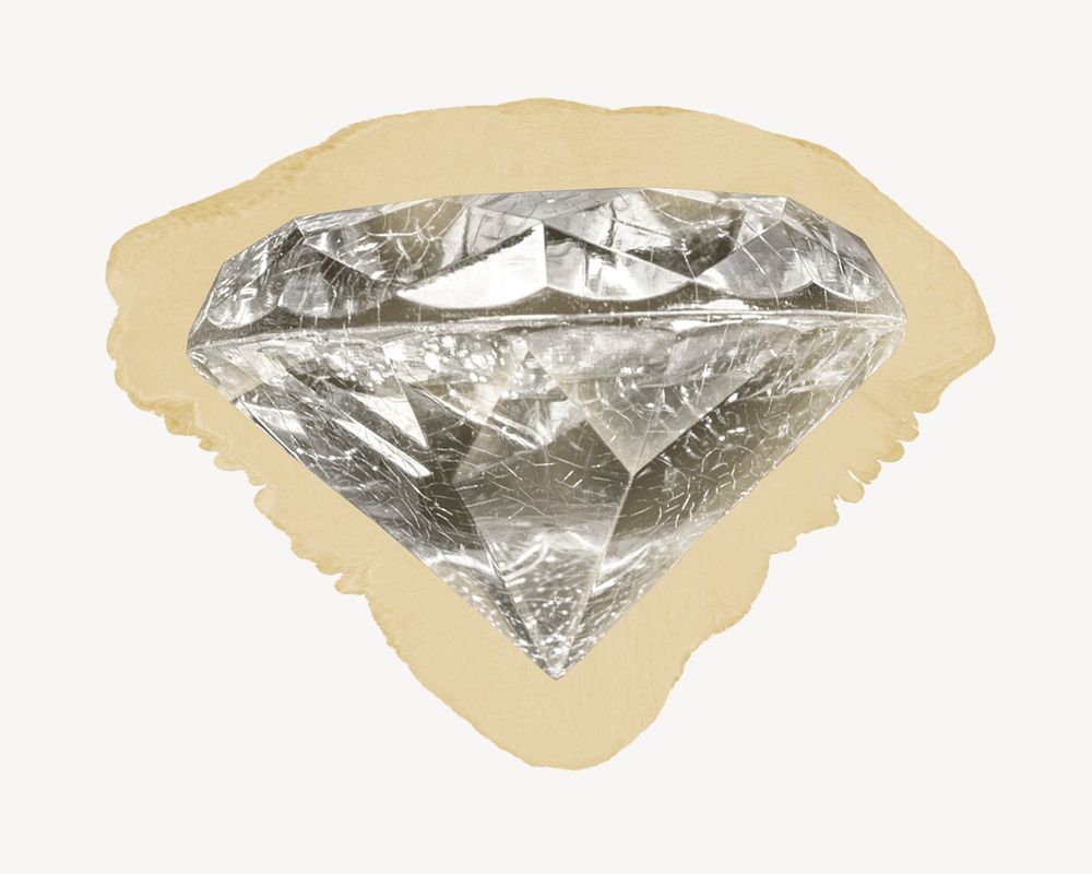 Silver diamond, ripped paper collage element