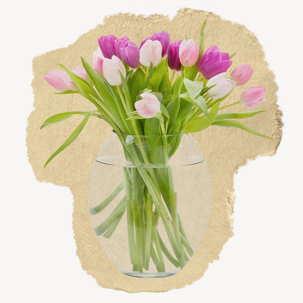 Pastel tulip bouquet, botanical concept, ripped paper design