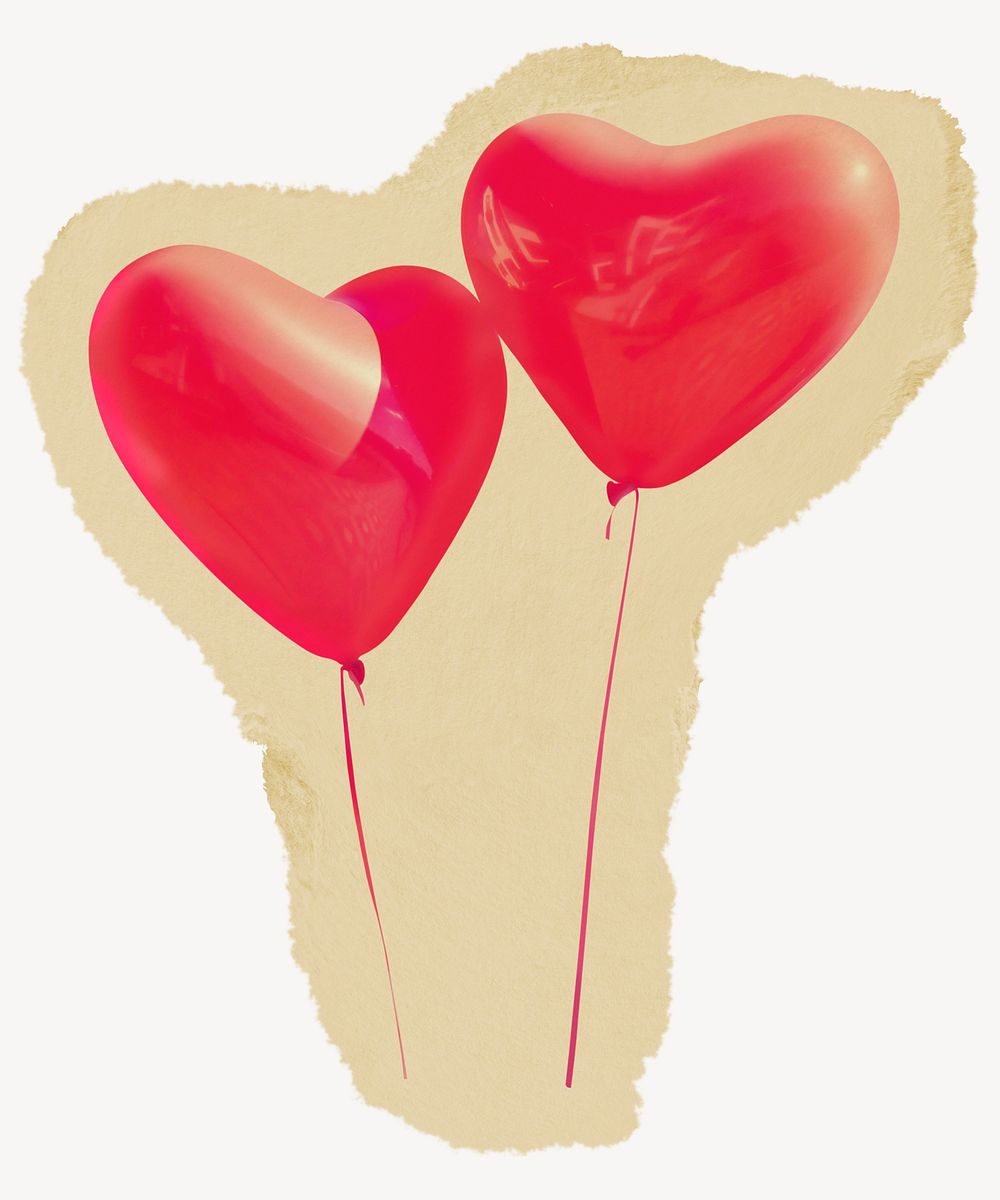 Red heart balloons, party decoration design, ripped paper design