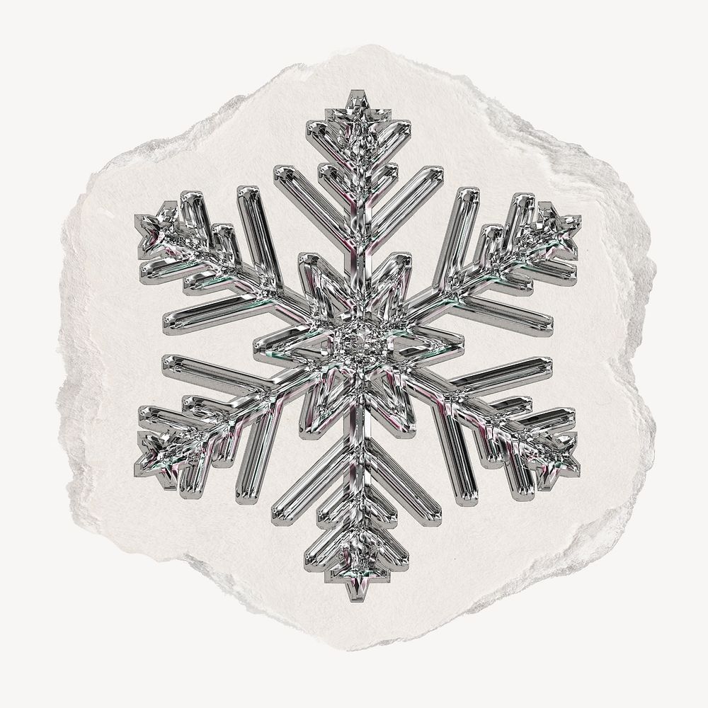 Silver snowflake, ripped paper collage element