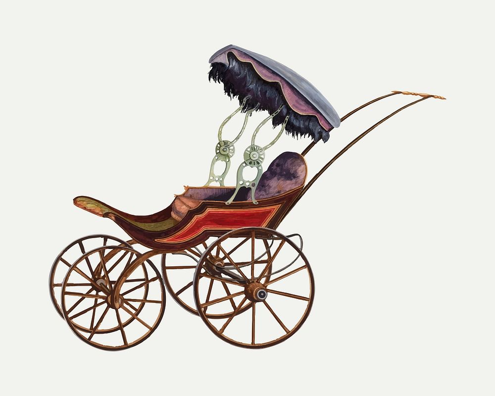 Vintage baby buggy vector illustration, remixed from the artwork by Einar Heiberg.