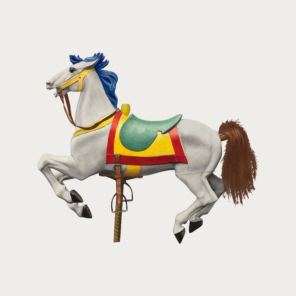 Carousel horse illustration vector, remixed from artworks by unknown American 20th Century artist