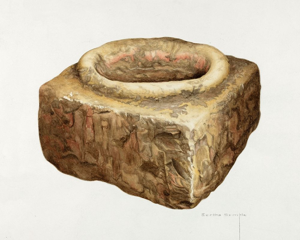 Sandstone Holy Water Font (1935&ndash;1942) by Bertha Semple. Original from The National Gallery of Art. Digitally enhanced…