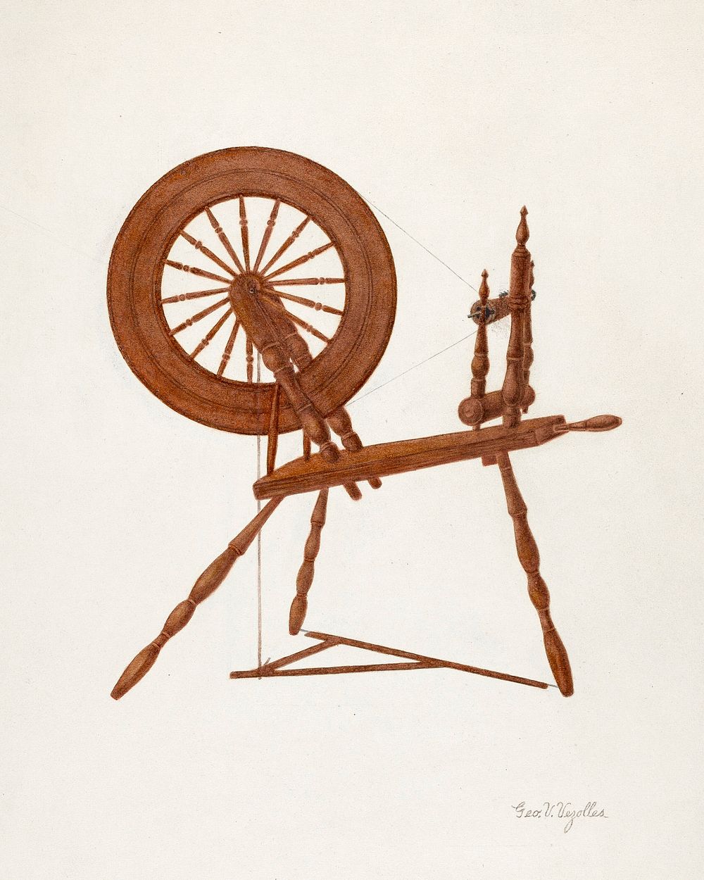 Shaker Spinning Wheel Flax (ca.1941) by George V. Vezolles. Original from The National Gallery of Art. Digitally enhanced by…