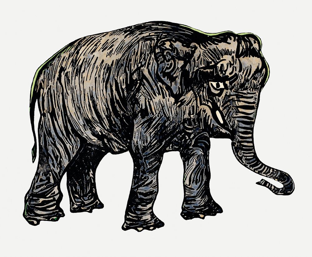Vintage elephant art print, remix from artworks by Theo van Hoytema