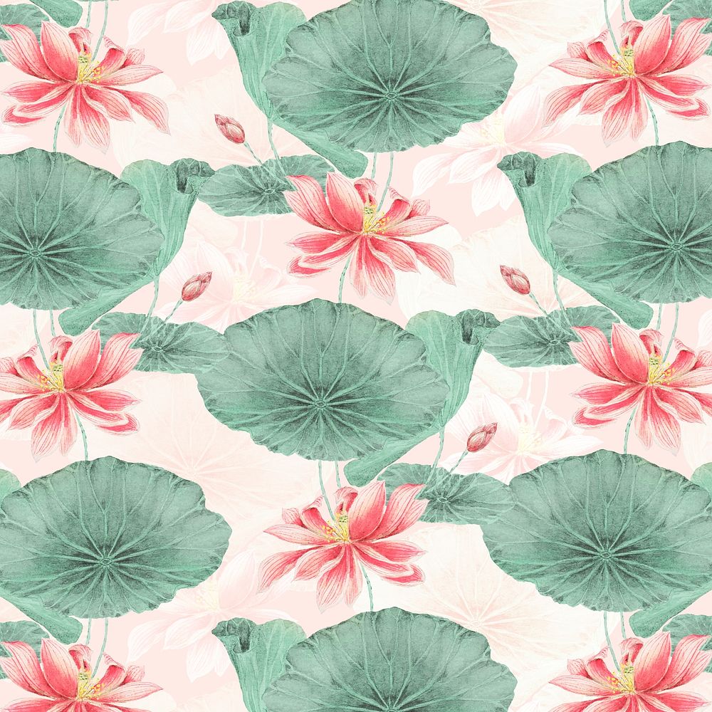 Lotus seamless pattern botanical background, remix from artworks by Megata Morikaga