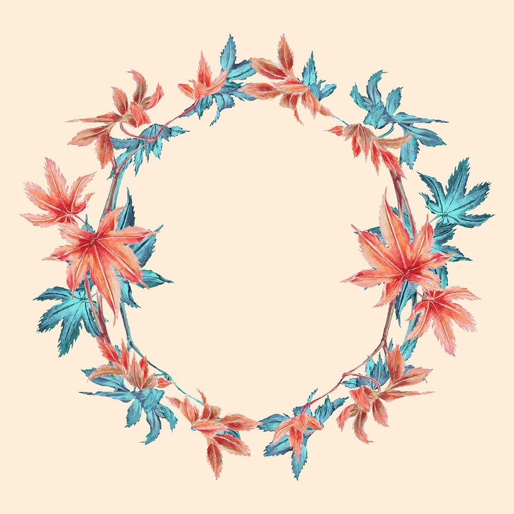 Japanese maple leaf botanical frame, remix from artworks by Megata Morikaga