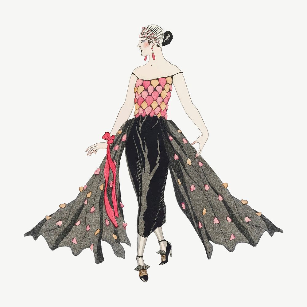 Vintage feminine fashion vector, remix from artworks by George Barbier